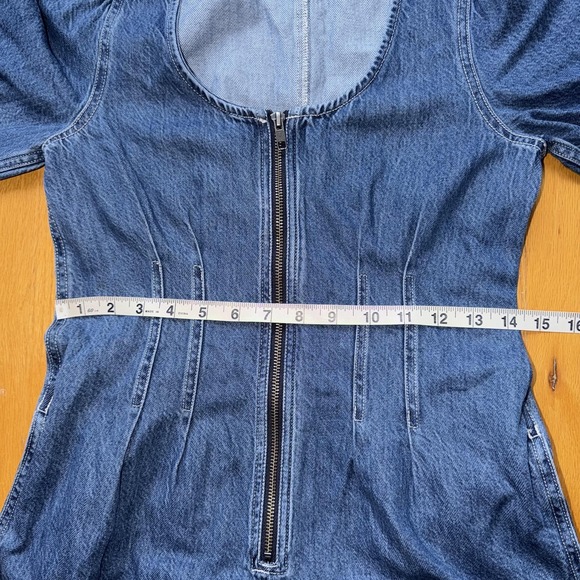Madewell Dress 2 Blue Denim Zip Front Short Sleeve Mini Pockets Jean Western - Picture 10 of 11